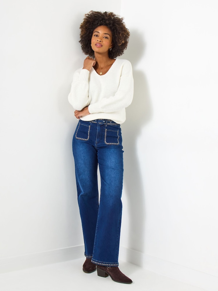 Joe Browns Blue Embroidered Detail Wide Jeans - Image 1 of 5 Joe Browns Blue Embroidered Detail Wide Jeans - Image 1 of 5
