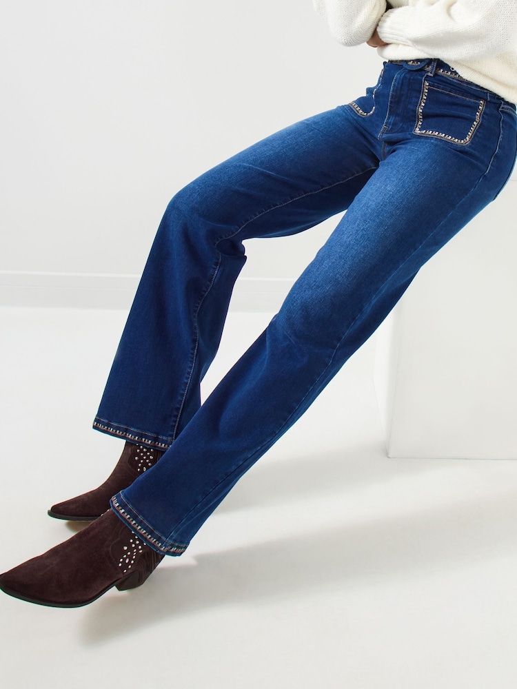 Joe Browns Blue Embroidered Detail Wide Jeans - Image 2 of 5 Joe Browns Blue Embroidered Detail Wide Jeans - Image 2 of 5