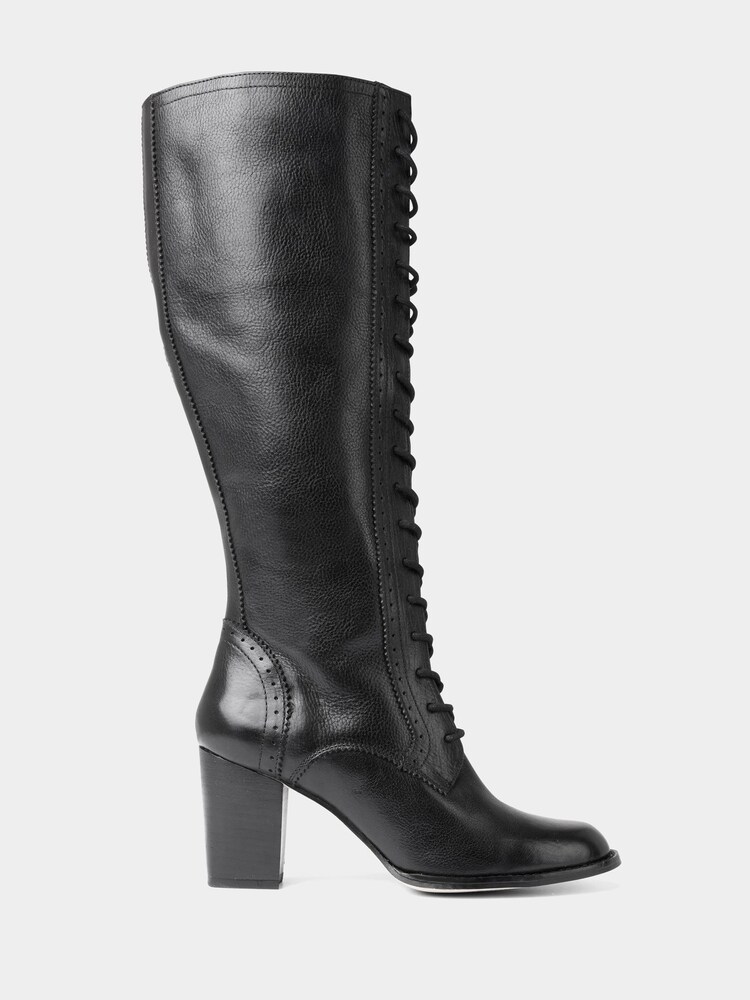 Joe Browns Black Embossed Detail Side Zip Leather Lace Up Boots - Image 1 of 3
