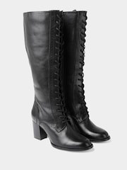 Joe Browns Black Embossed Detail Side Zip Leather Lace Up Boots - Image 2 of 3