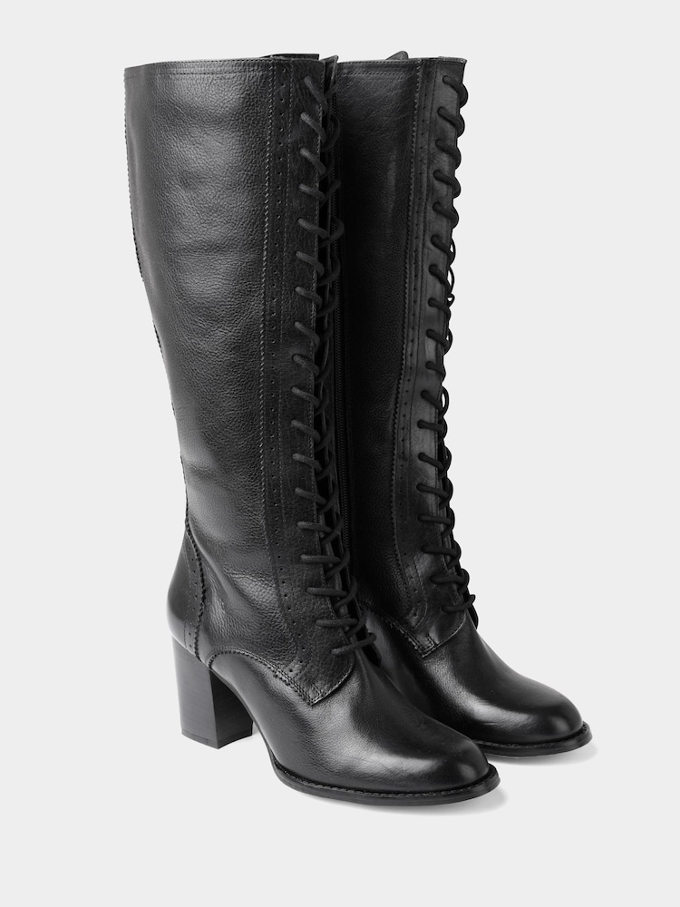 Joe Browns Black Embossed Detail Side Zip Leather Lace Up Boots - Image 2 of 3