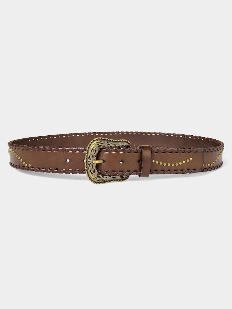 Joe Browns Brown Patterned Leather Belt With Gold Buckle & Studs Earrings - Image 2 of 3 Joe Browns Brown Patterned Leather Belt With Gold Buckle & Studs Earrings - Image 2 of 3