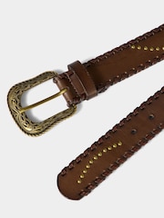 Joe Browns Brown Patterned Leather Belt With Gold Buckle & Studs Earrings - Image 3 of 3