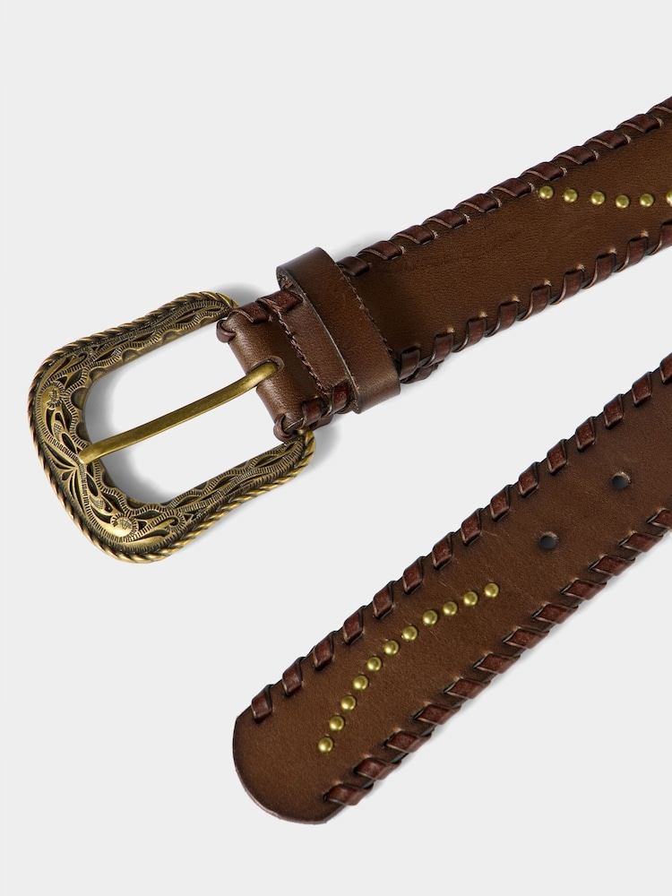 Joe Browns Brown Patterned Leather Belt With Gold Buckle & Studs Earrings - Image 3 of 3 Joe Browns Brown Patterned Leather Belt With Gold Buckle & Studs Earrings - Image 3 of 3