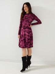 Joe Browns Purple Flocked Butterfly Mini Skater Dress - Image 2 of 5