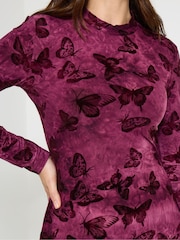 Joe Browns Purple Flocked Butterfly Mini Skater Dress - Image 4 of 5