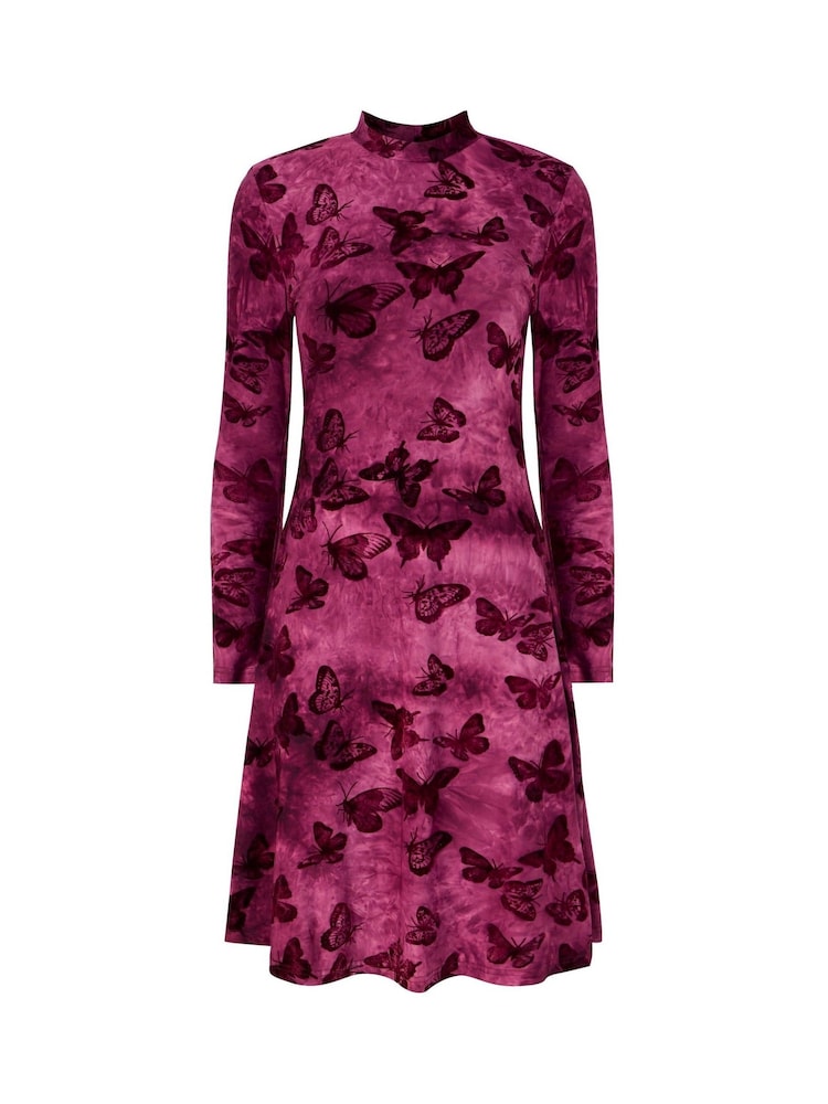 Joe Browns Purple Flocked Butterfly Mini Skater Dress - Image 5 of 5 Joe Browns Purple Flocked Butterfly Mini Skater Dress - Image 5 of 5