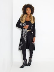 Joe Browns Black Faux Fur Collar Black Cardigan - Image 1 of 5