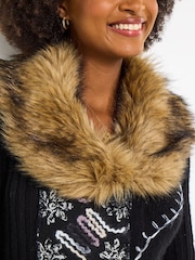 Joe Browns Black Faux Fur Collar Black Cardigan - Image 4 of 5