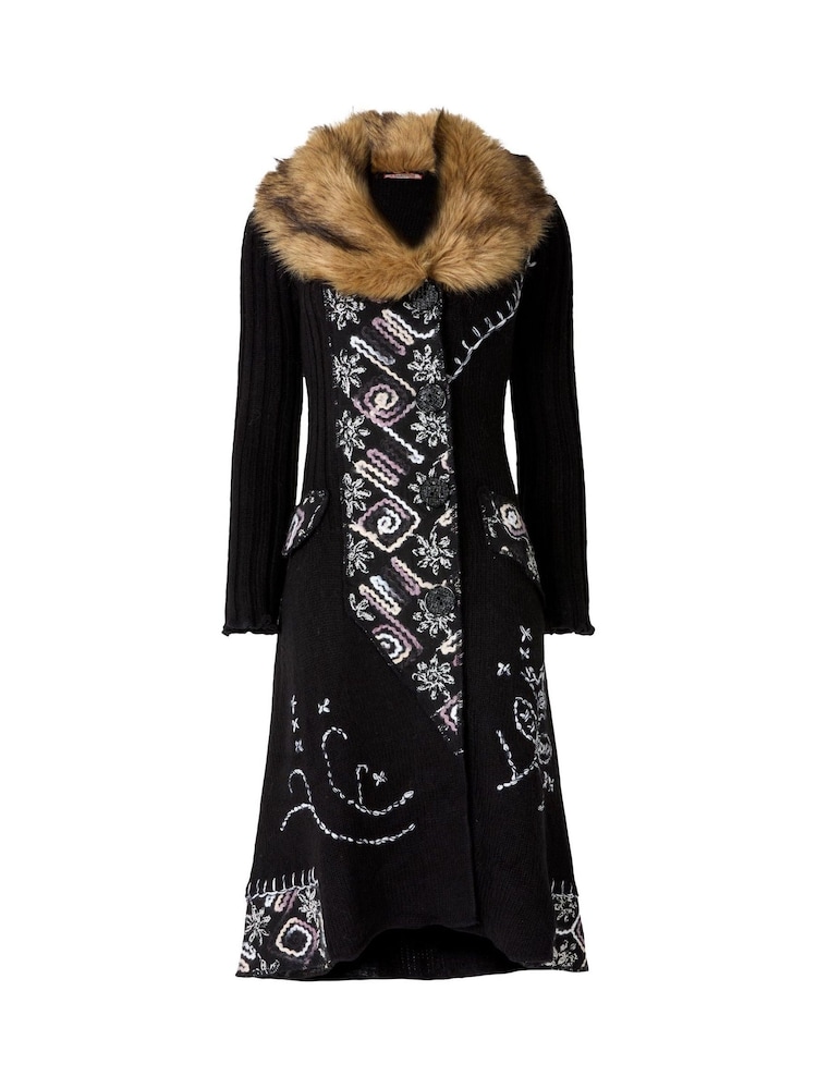 Joe Browns Black Faux Fur Collar Black Cardigan - Image 5 of 5 Joe Browns Black Faux Fur Collar Black Cardigan - Image 5 of 5