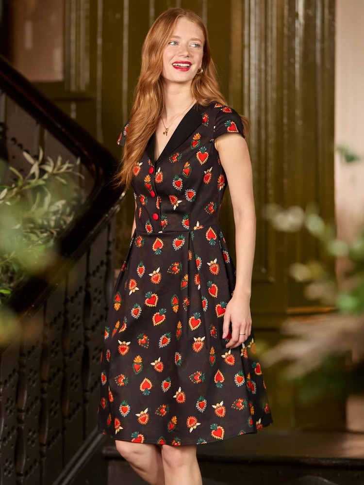 Joe Browns Black Heart Print Dress - Image 2 of 3 Joe Browns Black Heart Print Dress - Image 2 of 3