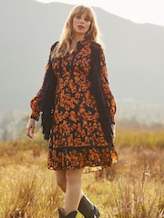 Joe Browns Black Autumn Floral Tiered Dress - Image 6 of 7