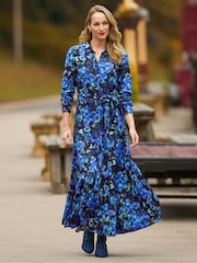 Joe Browns Blue Print Floral Maxi Shirt Dress - Image 1 of 7
