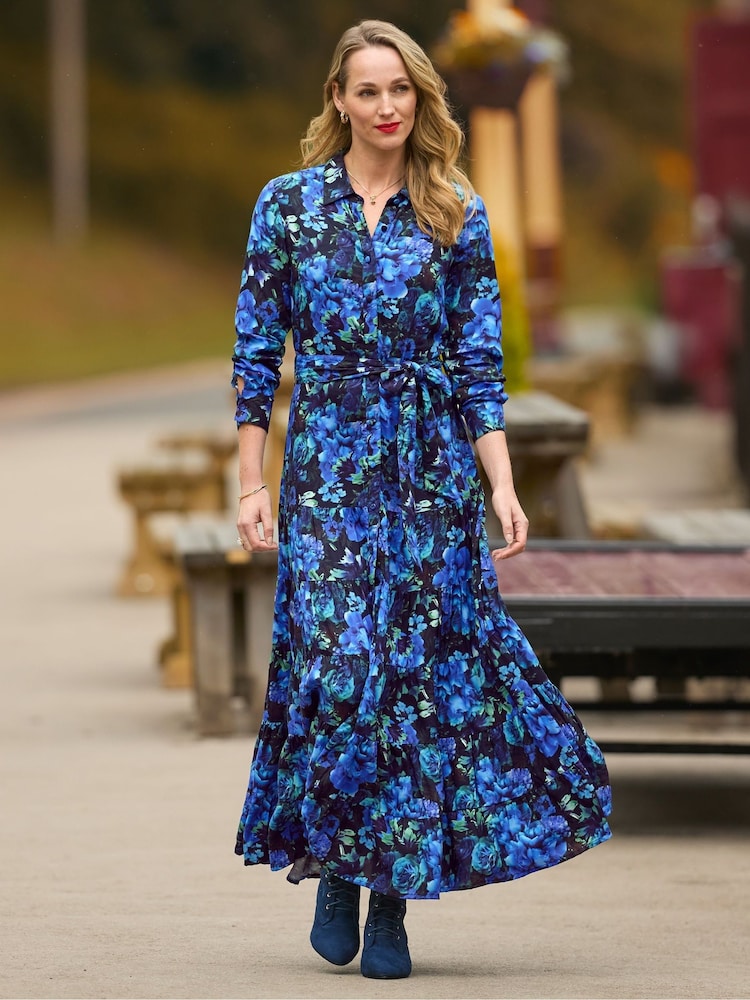 Joe Browns Blue Print Floral Maxi Shirt Dress - Image 1 of 7
