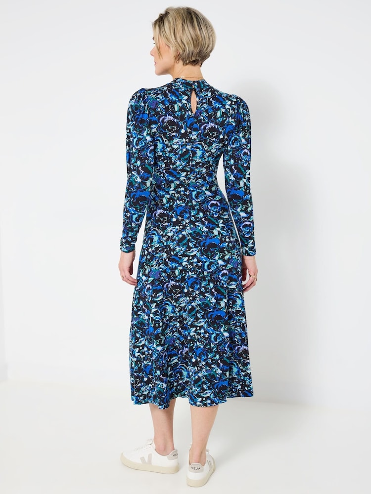 Joe Browns Blue High-Neck Frill Jersey Midi Dress - Image 2 of 5 Joe Browns Blue High-Neck Frill Jersey Midi Dress - Image 2 of 5