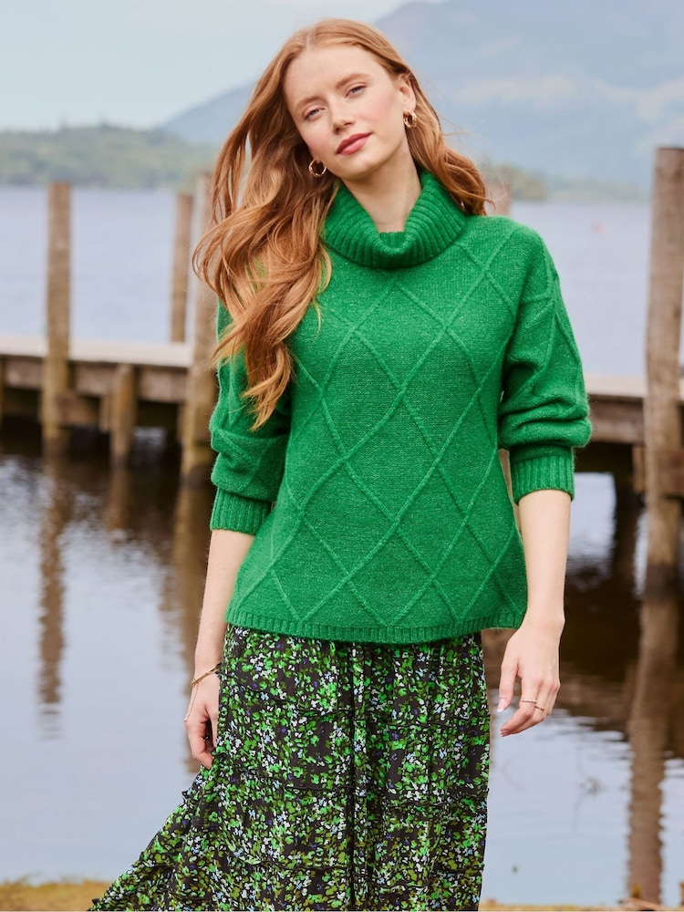 Joe Browns Green Green Roll Neck Knit Jumper - Image 1 of 5 Joe Browns Green Green Roll Neck Knit Jumper - Image 1 of 5