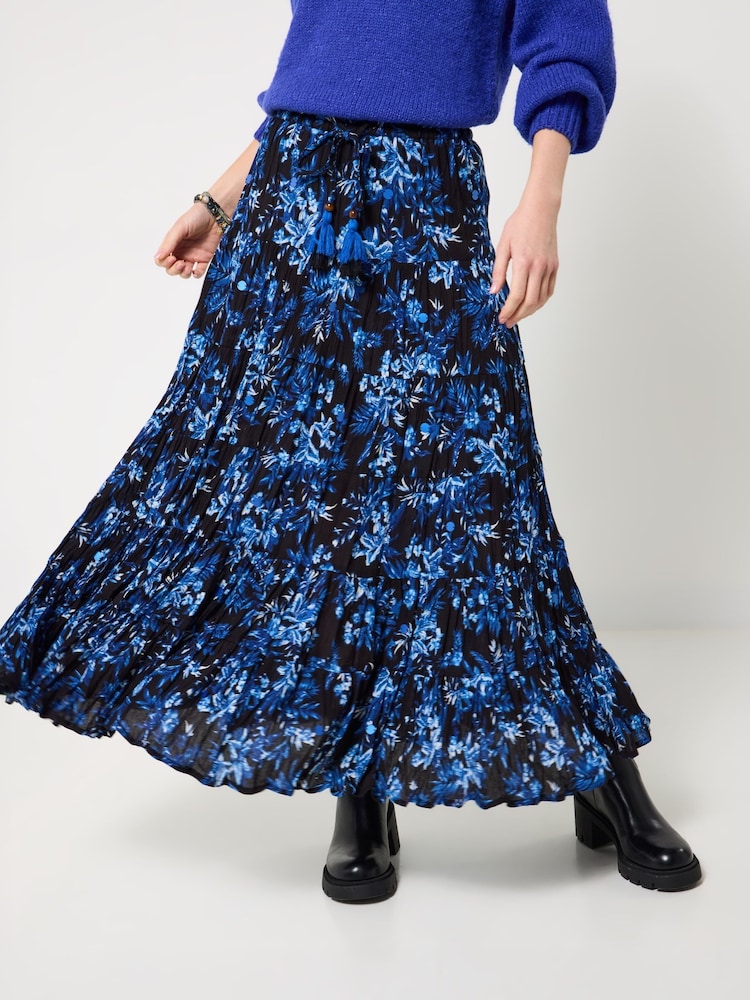 Joe Browns Blue Button-Front Tiered Floral Skirt - Image 1 of 5
