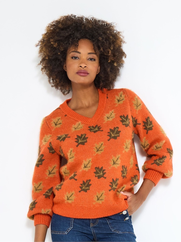 Joe Browns Orange Autumnal Leaf Jumper - Image 1 of 5 Joe Browns Orange Autumnal Leaf Jumper - Image 1 of 5