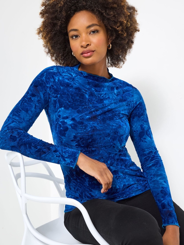 Joe Browns Blue Flocked Floral Slim Fit Top - Image 1 of 5