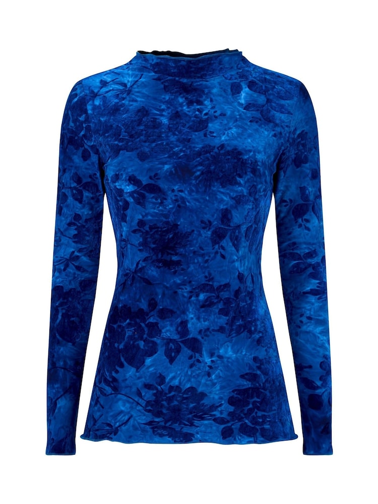 Joe Browns Blue Flocked Floral Slim Fit Top - Image 5 of 5