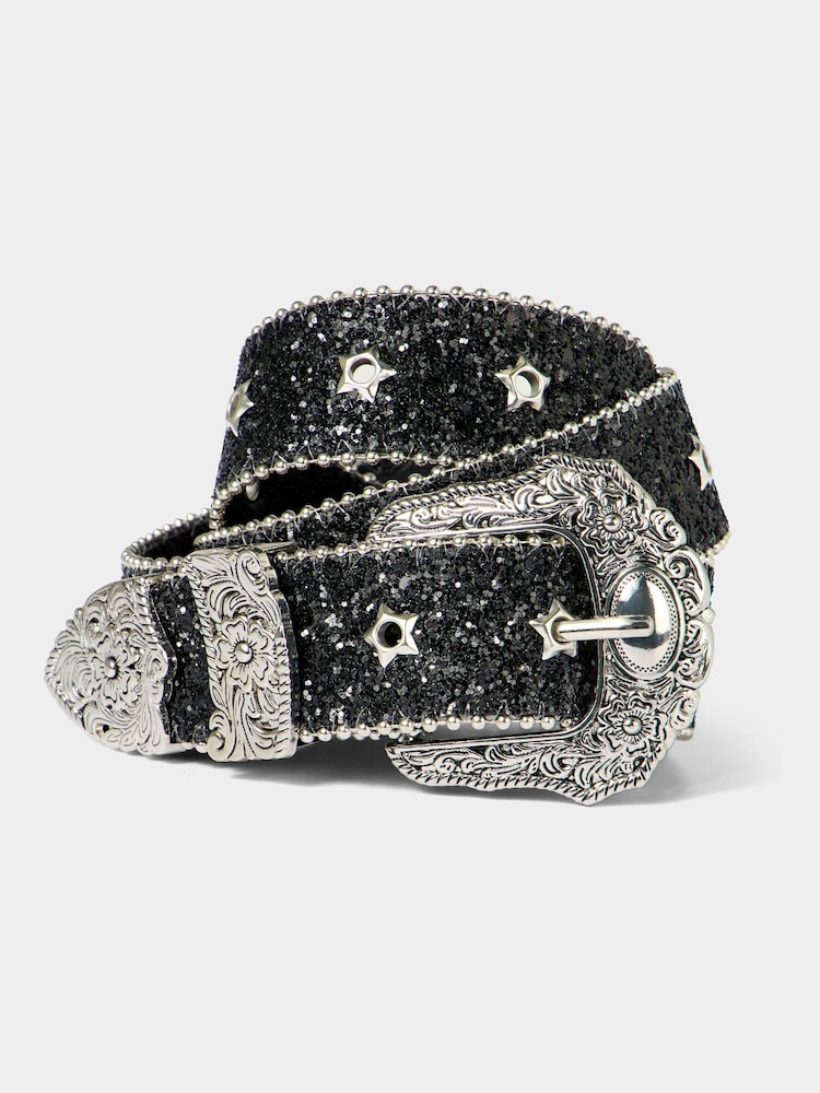 Joe Browns Black Belt With Ornate Silver Buckle And Glitter Detail - Image 1 of 2 Joe Browns Black Belt With Ornate Silver Buckle And Glitter Detail - Image 1 of 2