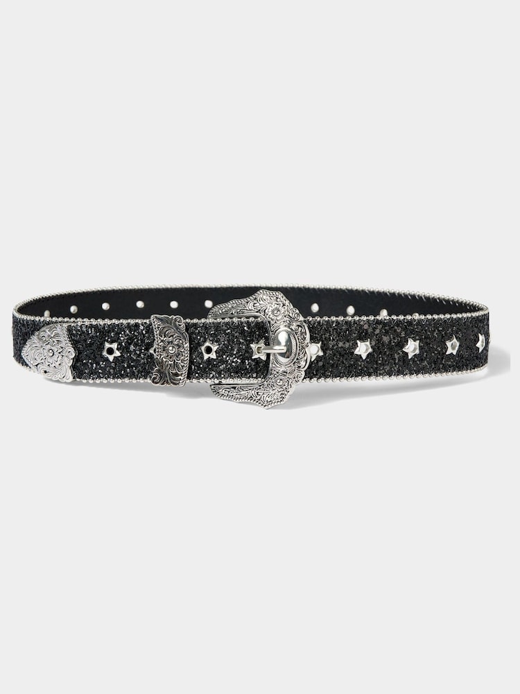 Joe Browns Black Belt With Ornate Silver Buckle And Glitter Detail - Image 2 of 2 Joe Browns Black Belt With Ornate Silver Buckle And Glitter Detail - Image 2 of 2
