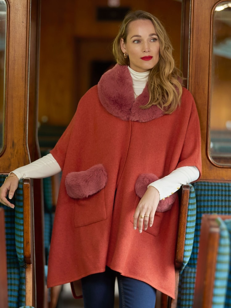 Joe Browns Orange Chic Boho Fur-Collar Wrap Cover-Up - Image 1 of 7 Joe Browns Orange Chic Boho Fur-Collar Wrap Cover-Up - Image 1 of 7