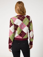 Joe Browns Red Classic Argyle Pattern Cardigan - Image 4 of 8