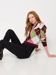 Joe Browns Red Classic Argyle Pattern Cardigan - Image 5 of 8