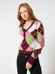 Joe Browns Red Classic Argyle Pattern Cardigan - Image 6 of 8