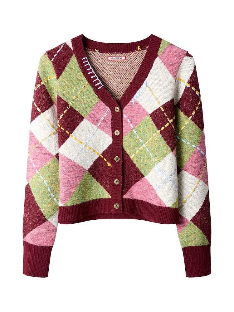 Joe Browns Red Classic Argyle Pattern Cardigan - Image 8 of 8 Joe Browns Red Classic Argyle Pattern Cardigan - Image 8 of 8