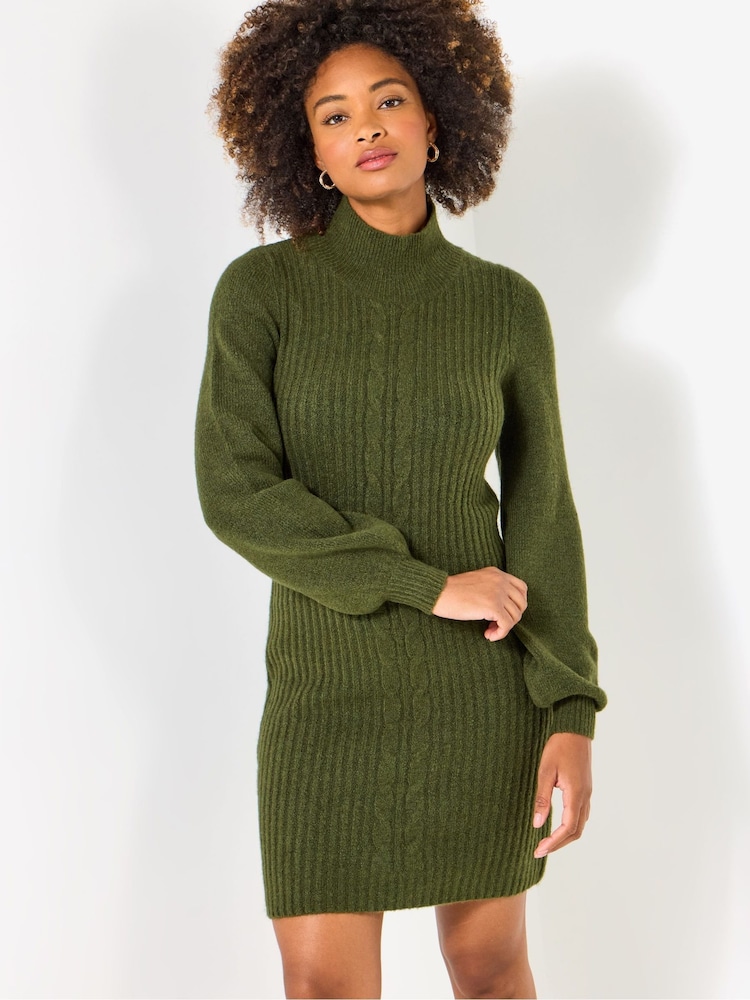 Joe Browns Green Chunky Cable Knit Jumper Dress - Image 1 of 5 Joe Browns Green Chunky Cable Knit Jumper Dress - Image 1 of 5