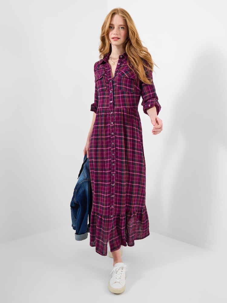 Joe Browns Purple Check Midi Shirt Dress - Image 2 of 7 Joe Browns Purple Check Midi Shirt Dress - Image 2 of 7