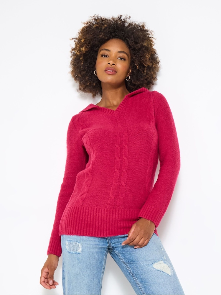 Joe Browns Pink Hooded Cable Knit Jumper - Image 1 of 5 Joe Browns Pink Hooded Cable Knit Jumper - Image 1 of 5