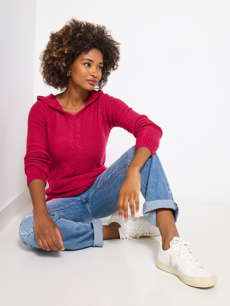 Joe Browns Pink Hooded Cable Knit Jumper - Image 2 of 5