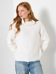 Joe Browns Cream Green Roll Neck Knit Jumper - Image 1 of 5