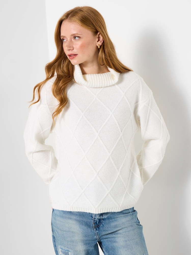 Joe Browns Cream Green Roll Neck Knit Jumper - Image 1 of 5 Joe Browns Cream Green Roll Neck Knit Jumper - Image 1 of 5