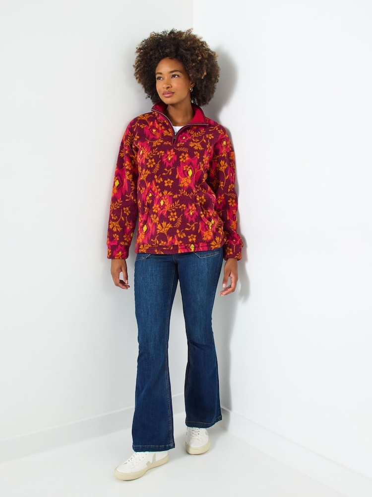 Joe Browns Red Floral Print Zip-Up Fleece - Image 2 of 5 Joe Browns Red Floral Print Zip-Up Fleece - Image 2 of 5