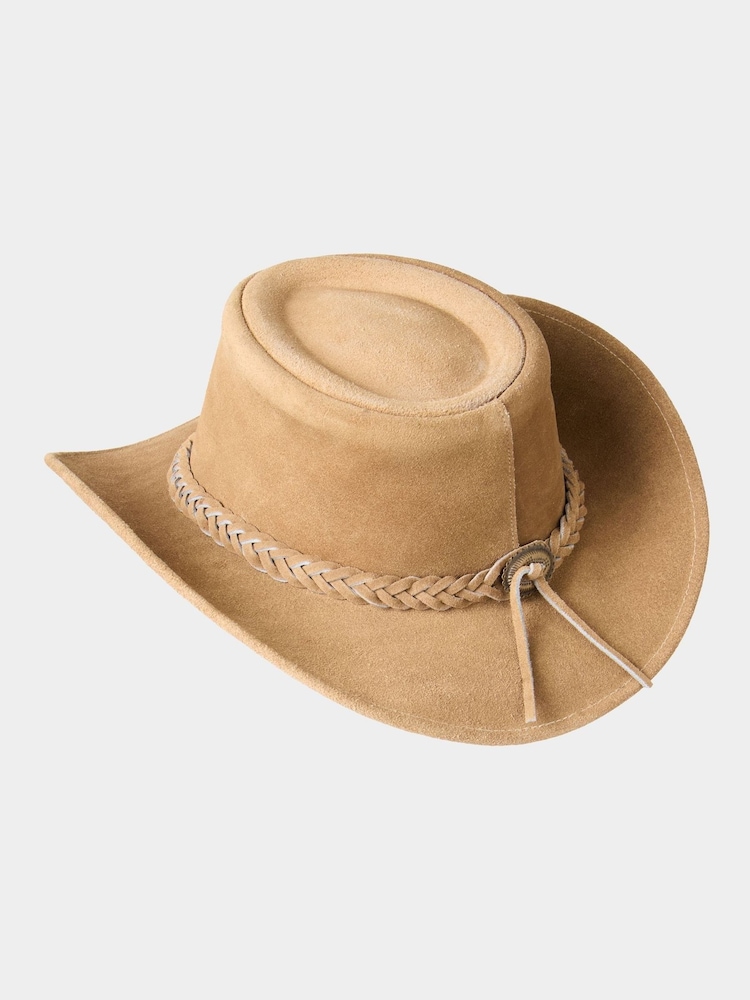 Joe Browns Natural Leather Boho Hat with Plaited Brim Accent - Image 2 of 3 Joe Browns Natural Leather Boho Hat with Plaited Brim Accent - Image 2 of 3