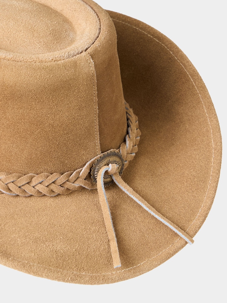 Joe Browns Natural Leather Boho Hat with Plaited Brim Accent - Image 3 of 3 Joe Browns Natural Leather Boho Hat with Plaited Brim Accent - Image 3 of 3