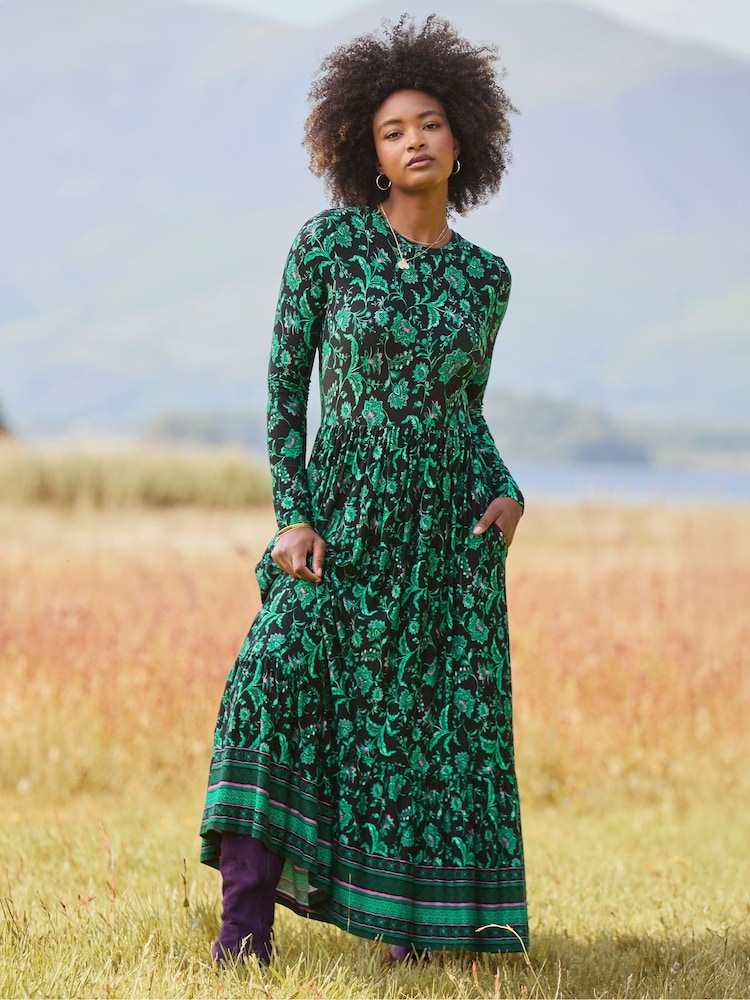 Joe Browns Green Floral Border Print Jersey Dress - Image 1 of 7
