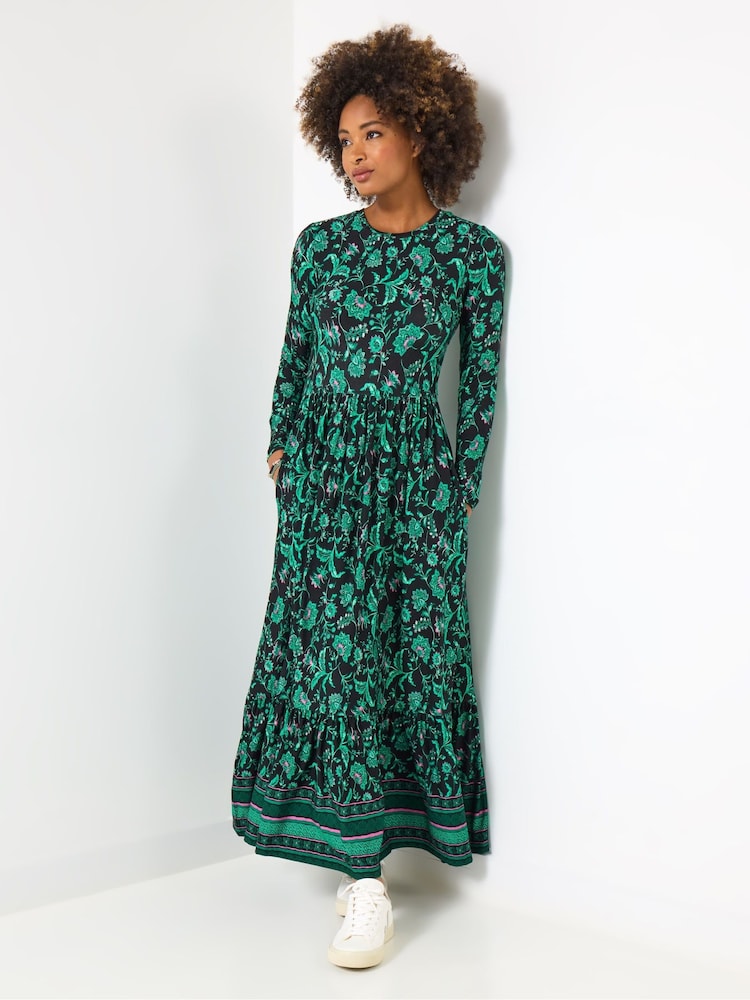 Joe Browns Green Floral Border Print Jersey Dress - Image 2 of 7