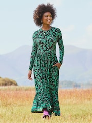 Joe Browns Green Floral Border Print Jersey Dress - Image 6 of 7