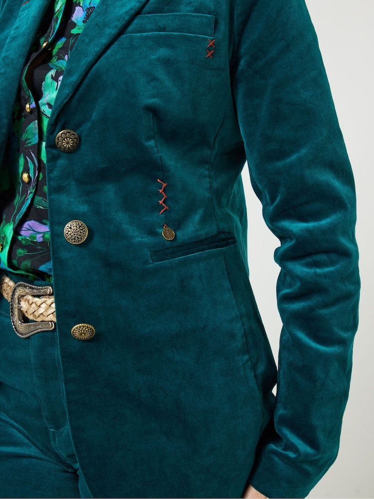 Joe Browns Blue Stitch Detail Velvet Jacket - Image 2 of 5 Joe Browns Blue Stitch Detail Velvet Jacket - Image 2 of 5