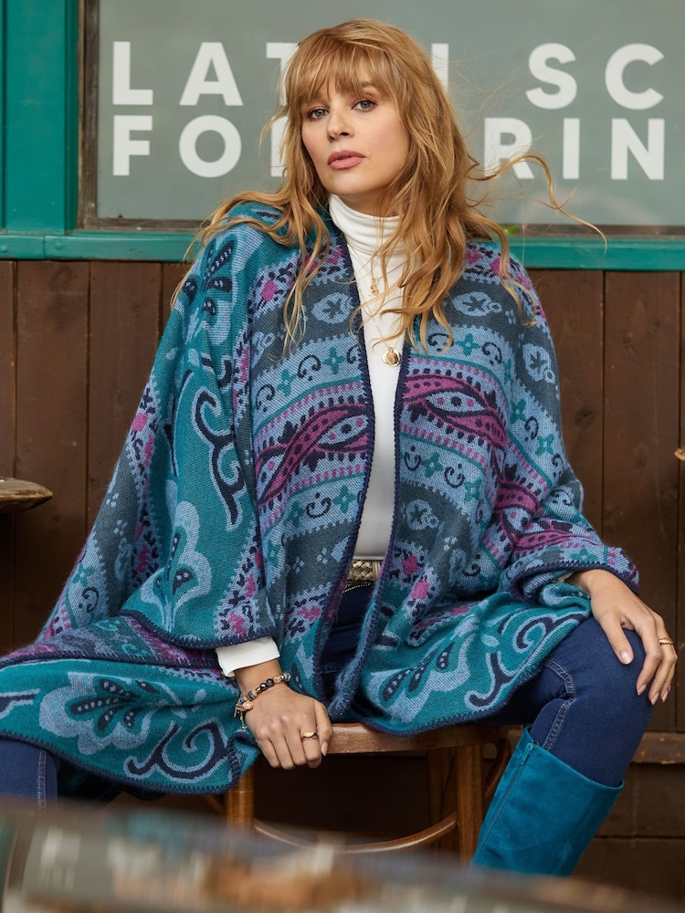 Joe Browns Blue Aztec Print Open Front Wrap Coverup - Image 1 of 6