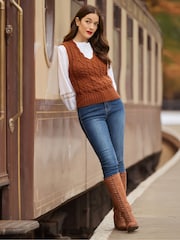 Joe Browns Orange Autumnal Cable Knit Vest - Image 1 of 8