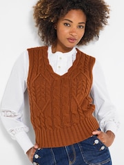 Joe Browns Orange Autumnal Cable Knit Vest - Image 3 of 8