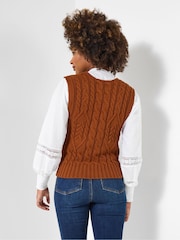 Joe Browns Orange Autumnal Cable Knit Vest - Image 5 of 8