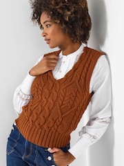 Joe Browns Orange Autumnal Cable Knit Vest - Image 6 of 8