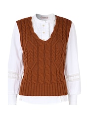 Joe Browns Orange Autumnal Cable Knit Vest - Image 7 of 8